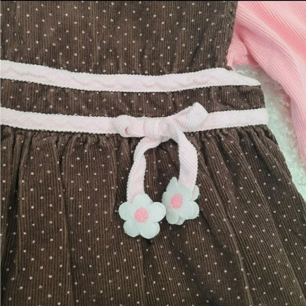 Corduroy overall dress with pink hearts
